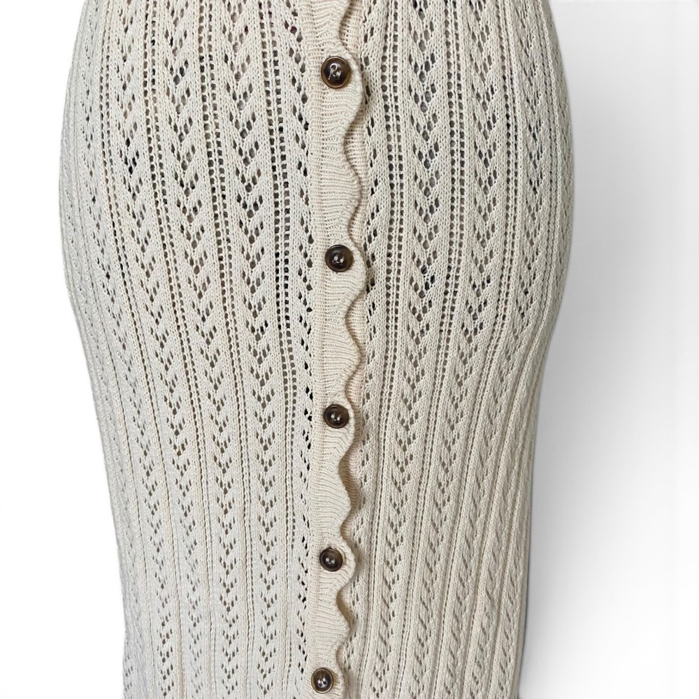 Mango MNG Knit Maxi Dress Womens M Cream Pointelle Button Front Sleeveless Boho - Picture 3 of 15